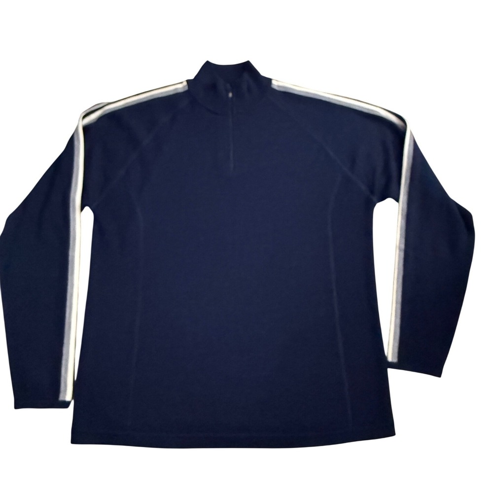 Pendleton UrbanWear L Merino Wool Quarter Zip Sweater Navy Blue Stripe SKU191